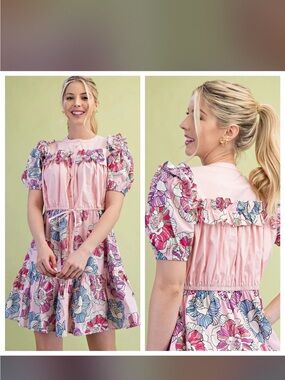 ' Pink Floral Ruffle Dress by Gigio